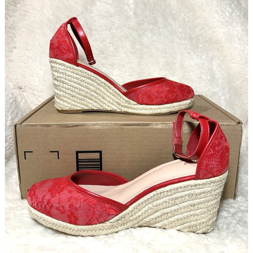 Women's Sandals Espadrille Lace Wedge Heels Platform Sandals Red Size 9 NEW - Picture 3 of 7
